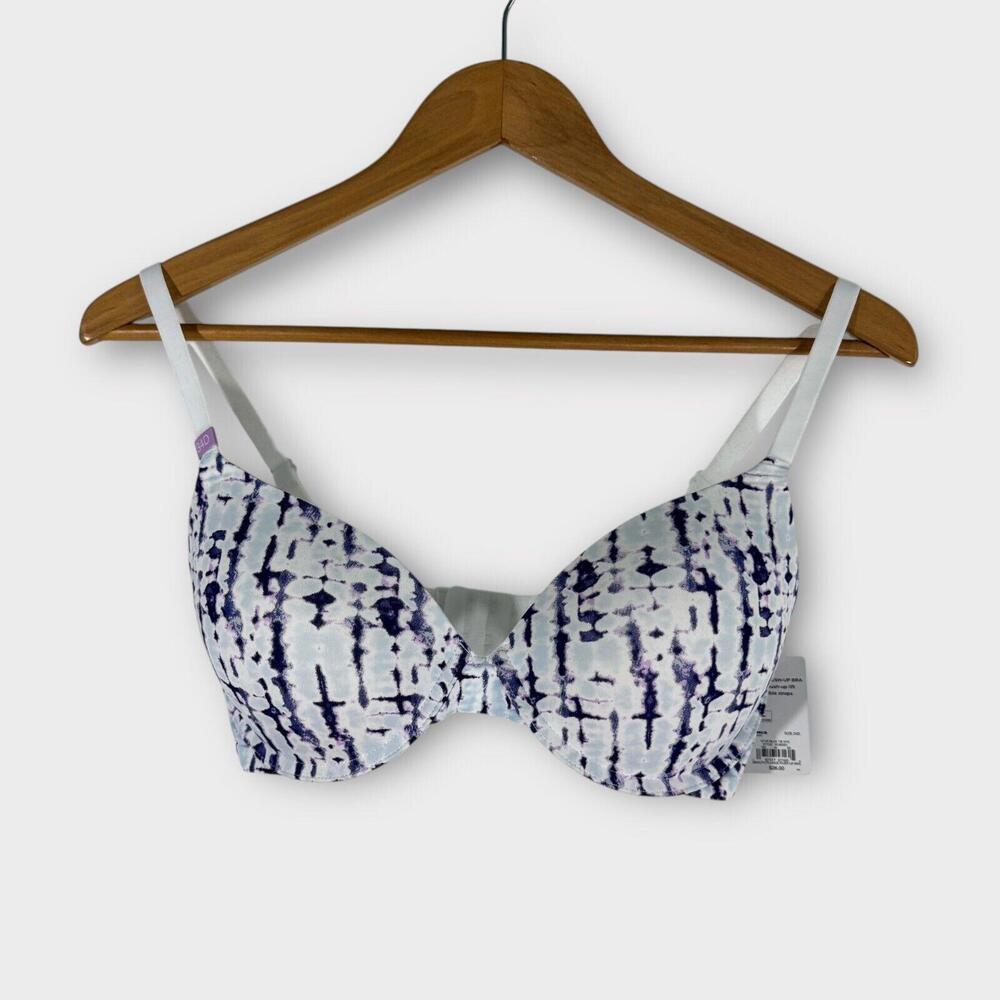SO Women’s Size 34D White Blue Tie Dye Smooth Plunge Push Up Bra New